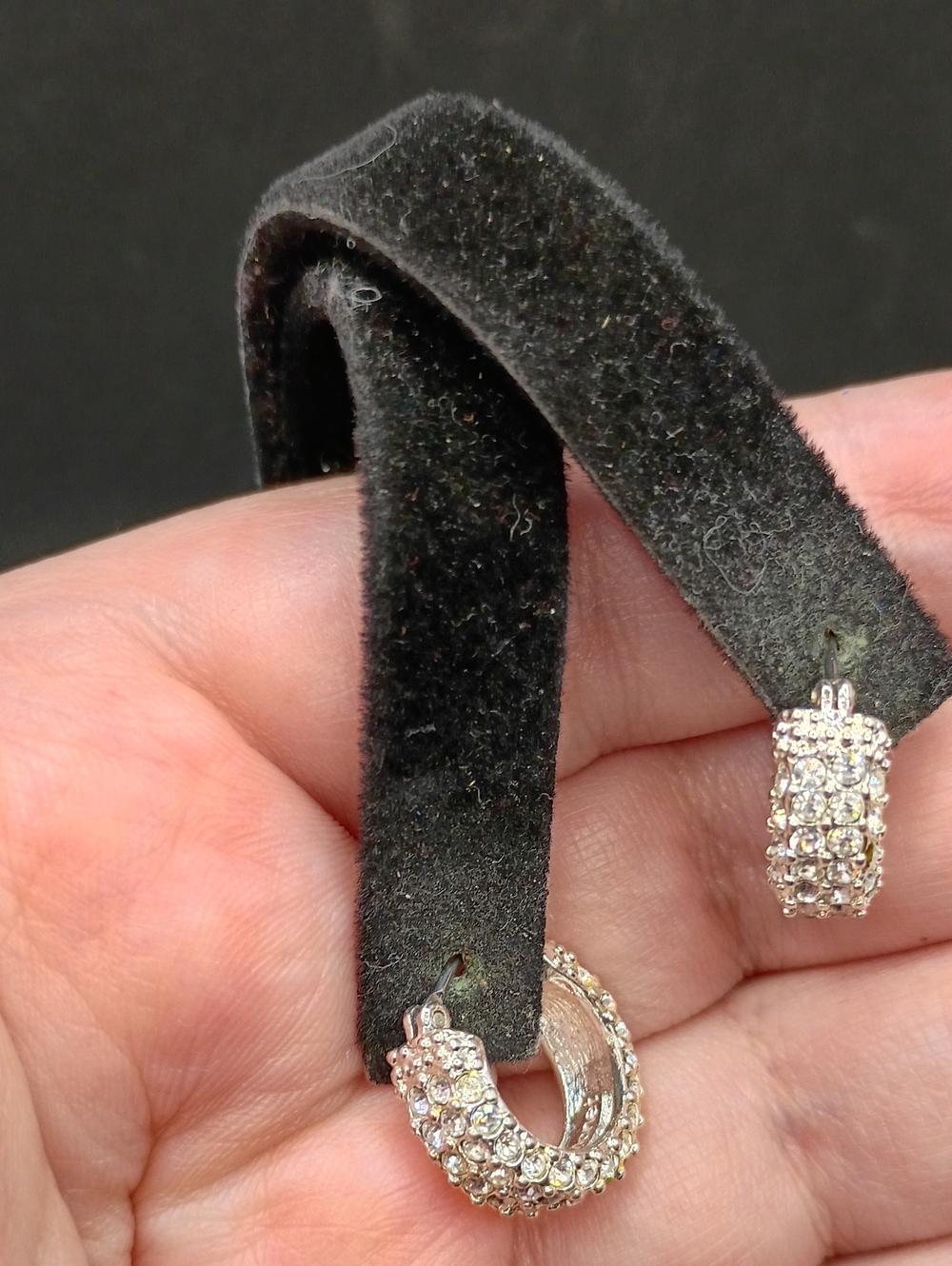 Silver-Tone Crystal Pave Hoop Earrings